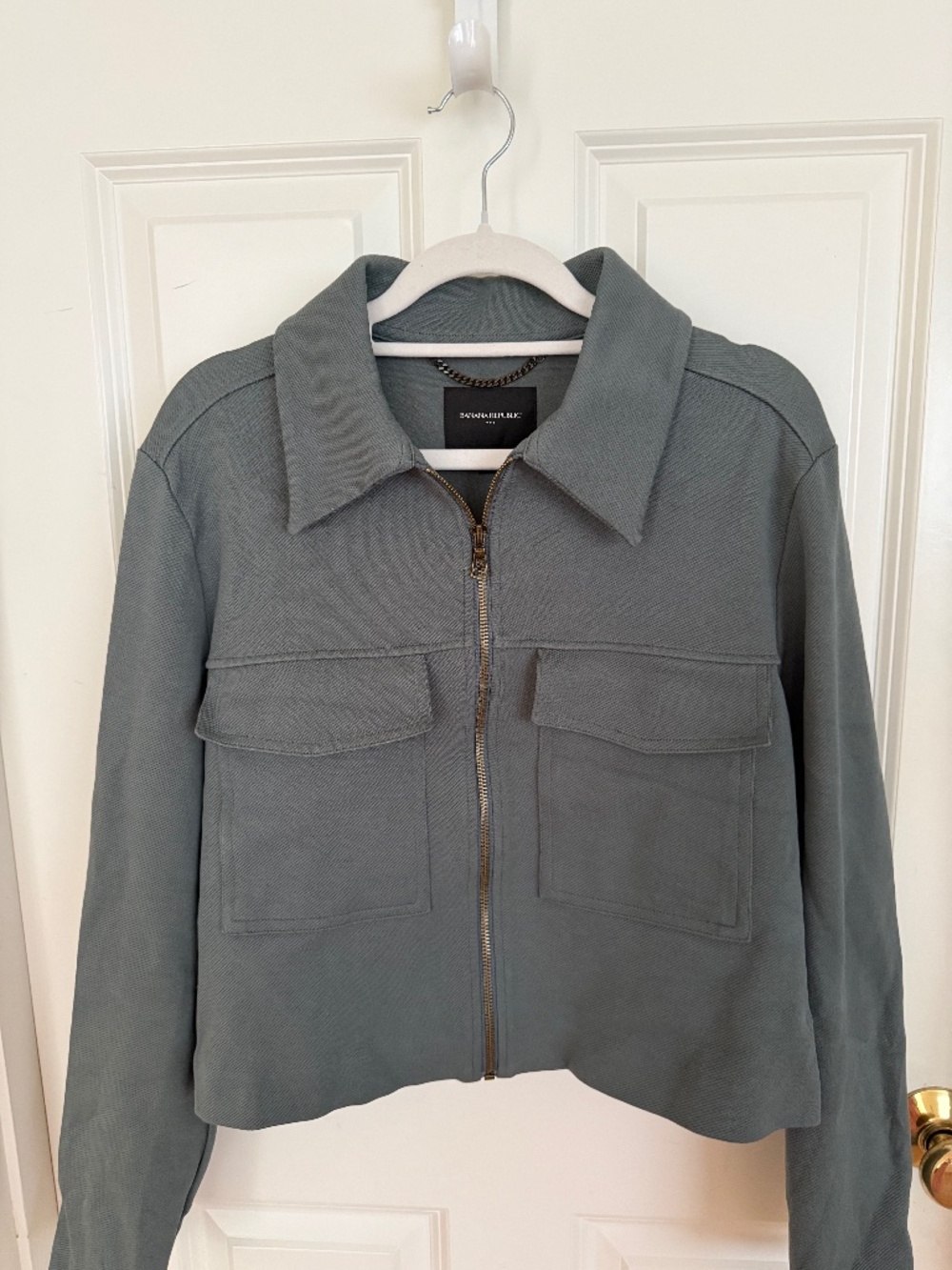banana republic croped zip slate green L knit twill jacket